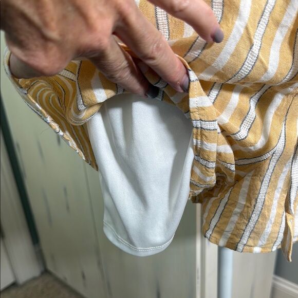 Altar'd State Yellow, Grey and White Striped Romper Lined - Picture 8 of 14